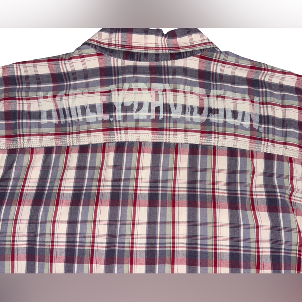 Harley-Davidson Plaid Short Sleeve Button-Up Shirt Red White Blue Men’s XL - Picture 13 of 13
